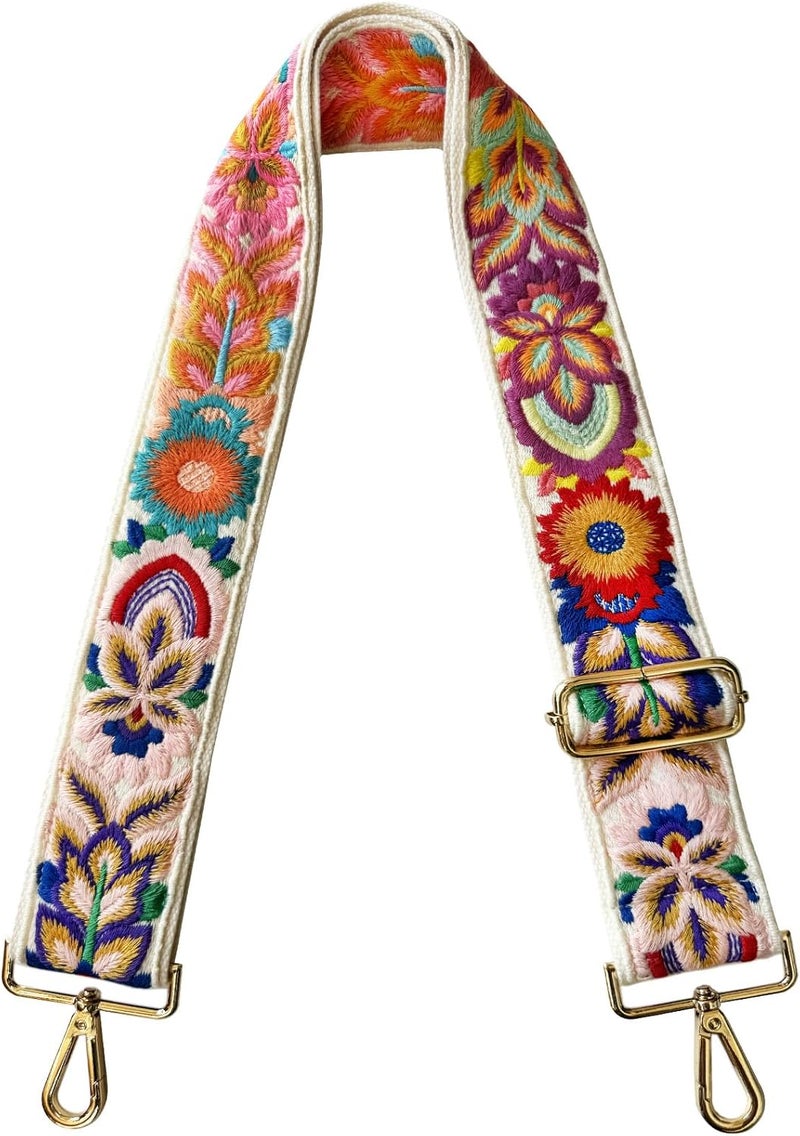 TCOMVEZ Embroidery Flower Purse Strap Replacement Crossbody for Handbags Women Guitar Strap 2 inch Wide Adjustable Bag Straps (Ivory) - Image 1